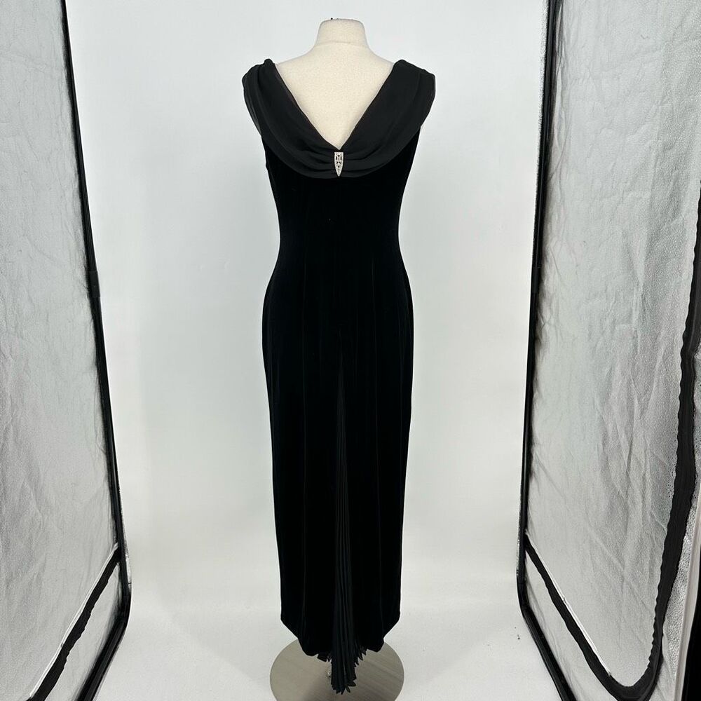 Vintage 90’s Robbie Bee Formal Dress Black Velvet Maxi Boat Neck Goth Size M - Picture 3 of 12